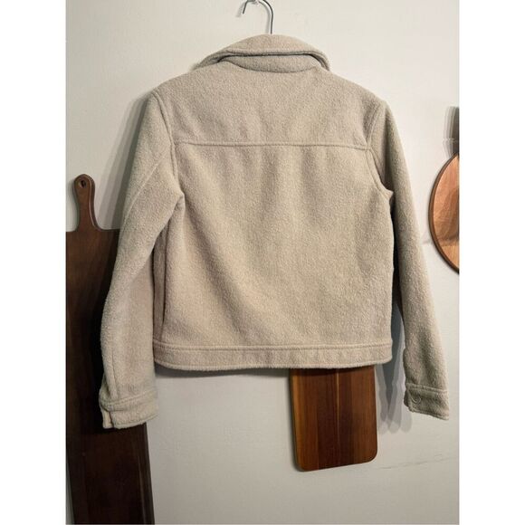 Joie Camel Tan Teddy Long Sleeve Button Front Moto Shacket Cropped Jacket XS - Picture 2 of 5